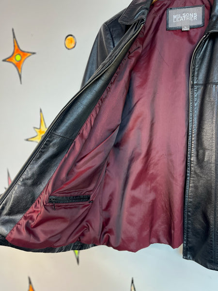 Vintage 90s Y2K Black Leather Grunge Zip Up Racing Jacket – Wilsons Leather – L