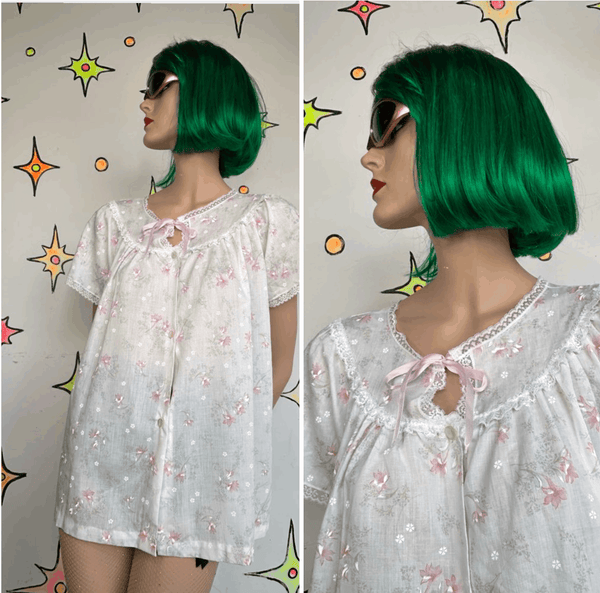 Vintage Vanity Fair Lace Babydoll Blouse Coquette Nighty Pastel Softgirl L/XL