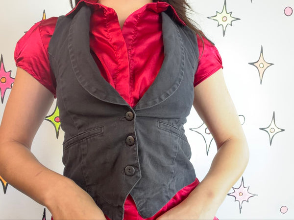 Y2K Black Tailored Suit Vest Indie Sleaze Mall Goth Minimalist Academia XS