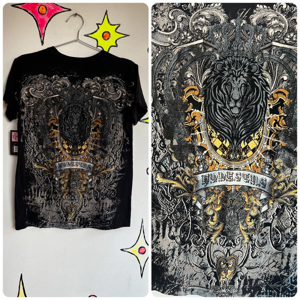 Vintage Y2K | Embellished Grunge Indie Sleaze Tattoo McBling Tee T Shirt | Small