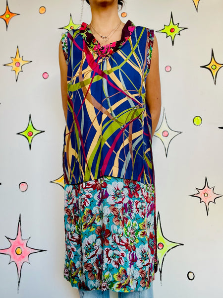 Vintage Johnny Was Silk Patchwork Midi Dress - Boho Fairy Grunge Artwear - M