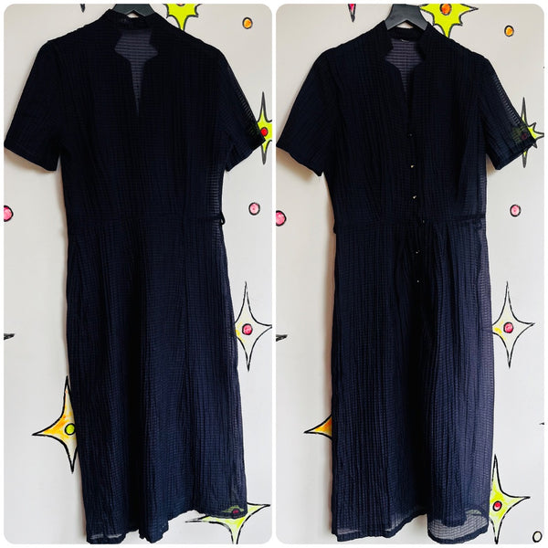 Vintage 40s 50s | Navy Cotton Pin Up Shirt Swing Dress with Pretty Buttons | ML