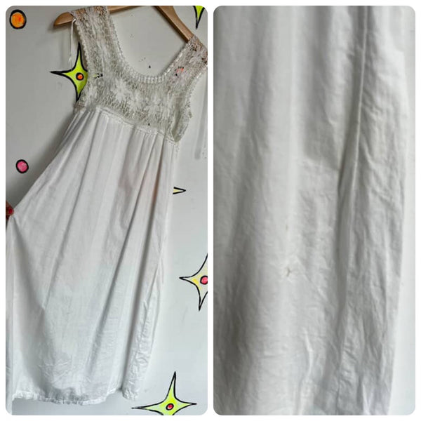 Antique Early 1900s Edwardian White Cotton Lace Slip Dress Chemise Corset Cover