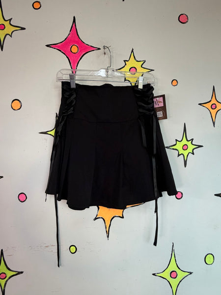 Goth Lace Up Pleated Mini Skirt Hot Topic Style Y2K Punk Grunge Schoolgirl S