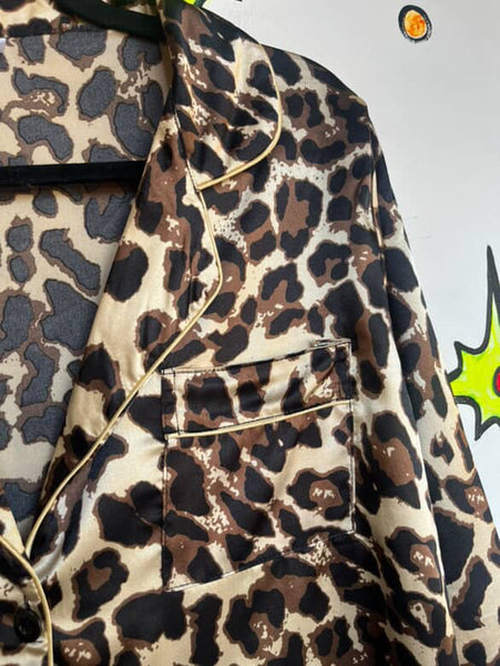 Vintage 90s Sheer Leopard Robe or Mini Dress | Pin-Up Lounge Glam Sleepwear | S
