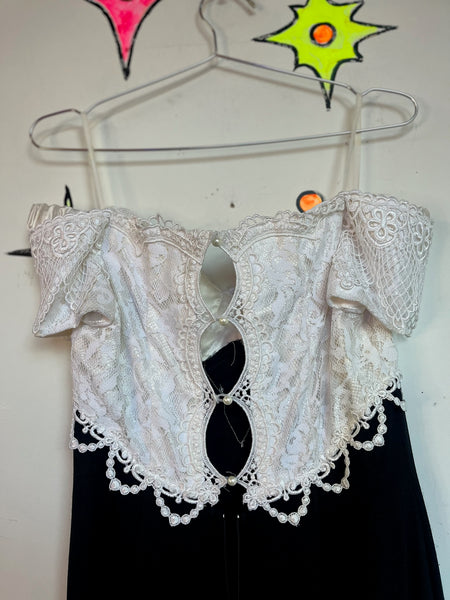 Vintage 90s Black & White Lace Dress – Victorian Formal – Scott McClintock – M