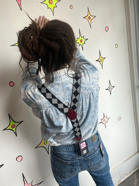 Harlequin Diamond Print Suspenders Circus Clowncore Avant Garde Quirky
