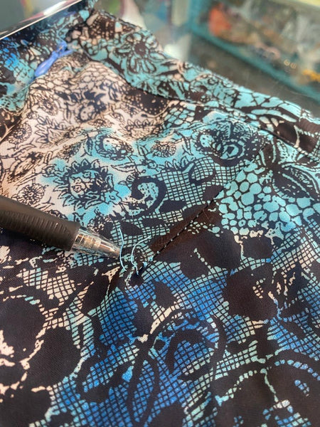 Y2K Blue Lace Tattoo Print Midi Skirt Fairy Grunge Aquamarine Mermaidcore Goth L