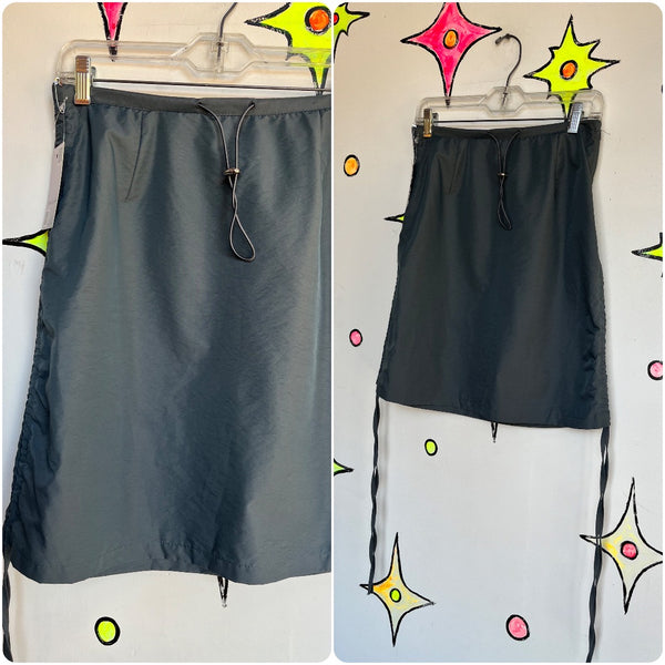 Vintage Y2K | Gray Utility Cargo Drawstring Nylon Mini Skirt Fairy Grunge | S