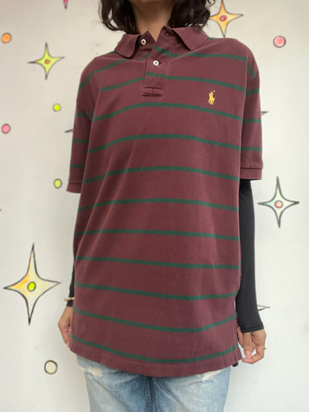 Vintage 90s Striped Polo Shirt | 90s Preppy Grunge Streetwear | Cotton Polo | L