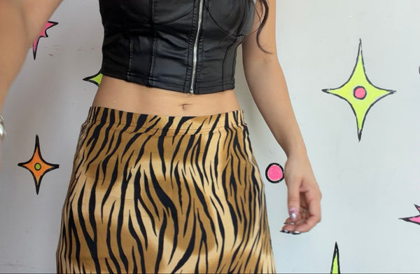 Vintage 80s 90s Tiger Print Maxi Skirt | Animal Print Boho Grunge | Size L