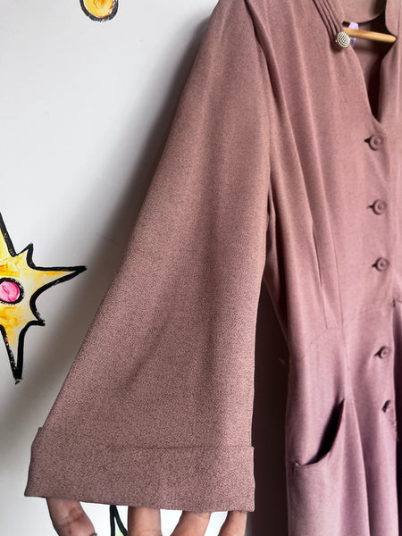 Dusty Pink 1940s Secretary Dress True Vintage Boho Grunge Historical Fashion ML