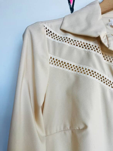 Vintage 70s Off-White Western Boho Dress | Dagger Collar | Cut-Outs | Size M