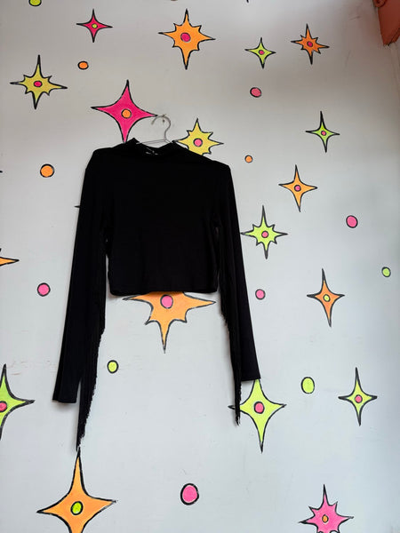 Cowboycore Black Cropped Turtleneck w/ Fringe Goth Western Glam S/M