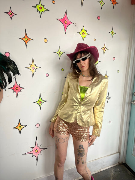 Vintage 70s/80s Metallic Gold Lame Glam Party Blazer - S/M