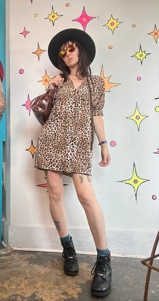 Y2K Leopard Babydoll Dress | Indie Sleaze Rock Star Girlfriend Glam Mini M