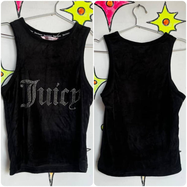 Y2K Early 2000s | Juicy Couture Fairy Grunge Black Goth Velour Sleeveless Top L