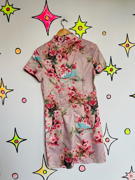 Pink Geisha Dress Cherry Blossom Floral Print Japanese Fairycore Grunge Mini SM