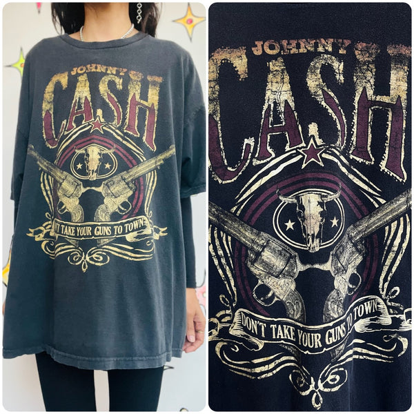 Johnny Cash Concert Tee Oversized Band T Shirt Boho Grunge Outlaw Country XL+