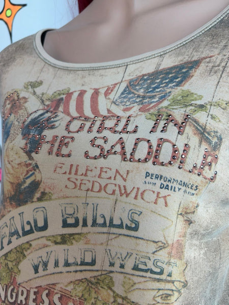 Y2K Tattoo Print Tee Indie Sleaze Western Grunge Graphic T Shirt Khaki McBling L