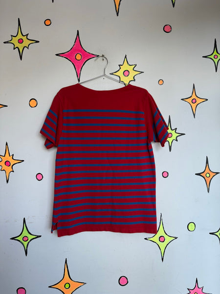 Vintage Mariner Shirt 70s 80s Nautical Striped Tee Red Navy Blue Retro Sailor ML
