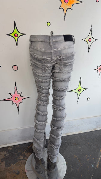 Y2K Low Rise Distressed Jeans Gray Wash Denim Fairy Grunge Boho 2000s - 16
