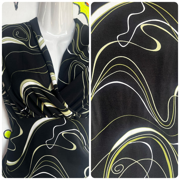 Vintage Y2K Black Green Cyber Fairy Grunge Top Slinky Goth Abstract Print - L