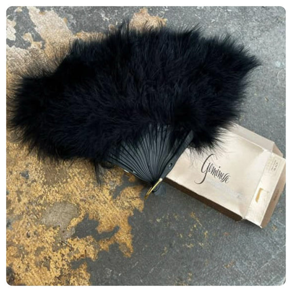 Vintage Geminesse Black Fragrance Feather Boudoir Fan - Original Packaging