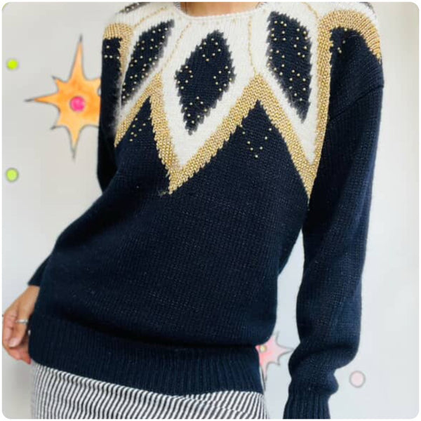 Vintage 80s Black Angora Sweater Fuzzy Angora Beaded Pullover - Dana Scott - L