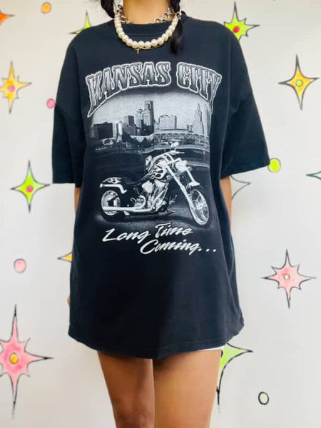 Vintage 90s Kansas City Tee | Black Biker Grunge Graphic T-Shirt XL