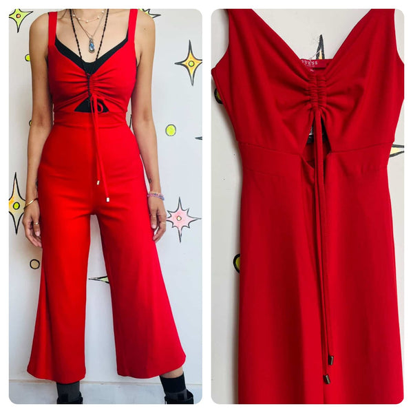 90s Y2K GUESS Cherry Red Devil Costume Jumpsuit - Flared - Boho Grunge Babe - XS