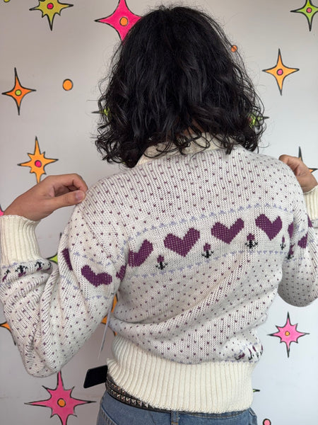 Vintage 80s Heart Sweater Romantic Retro Knit Cute Valentine Coquette Sweater SM
