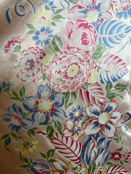 Antique Early 1900s Pink Silk Floral Robe - Rococo Victorian Loungewear - Small