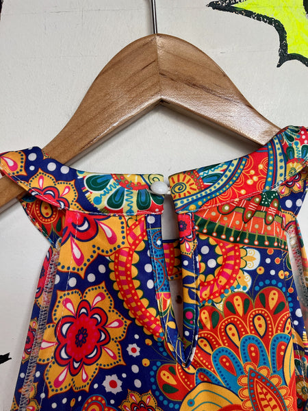 Retro 60s 70s Mod GoGo Psychedelic Rainbow Paisley Mini Party Dress - M/L