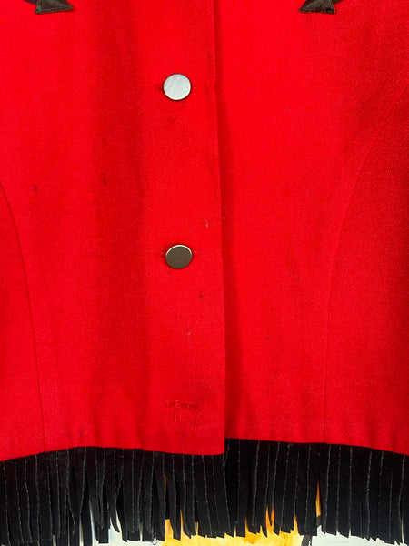 Vintage Rockabilly Red & Black Western Fringe Top Cropped Cowgirl Grunge M
