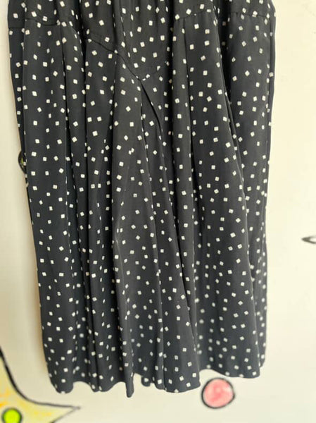 Vintage 80s Black & White Polka Dot Romper Mini Dress / Skort Whimsy Goth Small