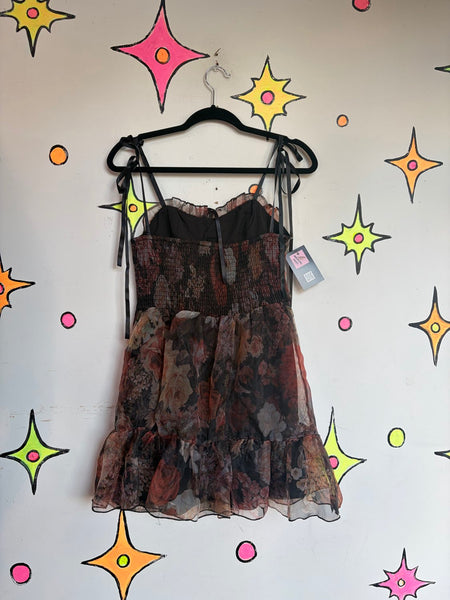 Sheer Black Floral Babydoll Dress | Romantic Goth Fairy Grunge Slip Mini M