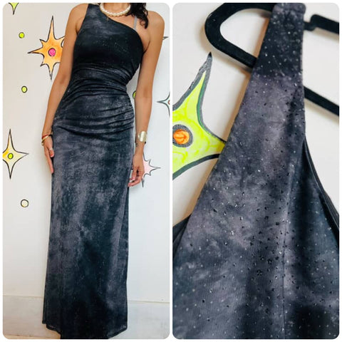 90s Y2K Glitter One-Shoulder Fairy Goth Formal Slip Dress – City Triangles S