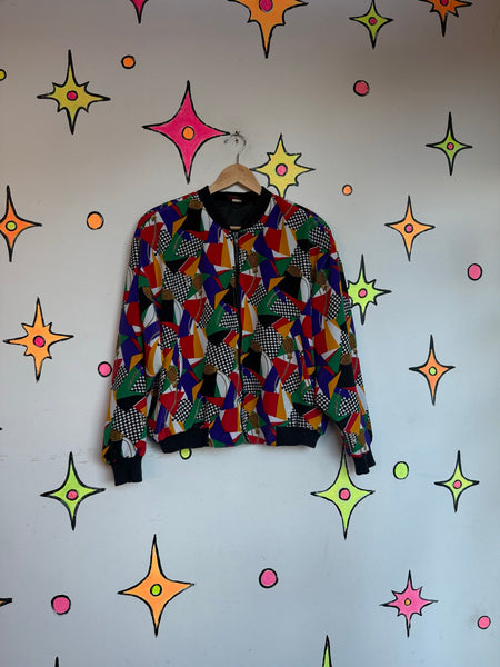 80s 90s Scarf Print Bomber Jacket Maximalist Rainbow Avant Garde Jacket XL