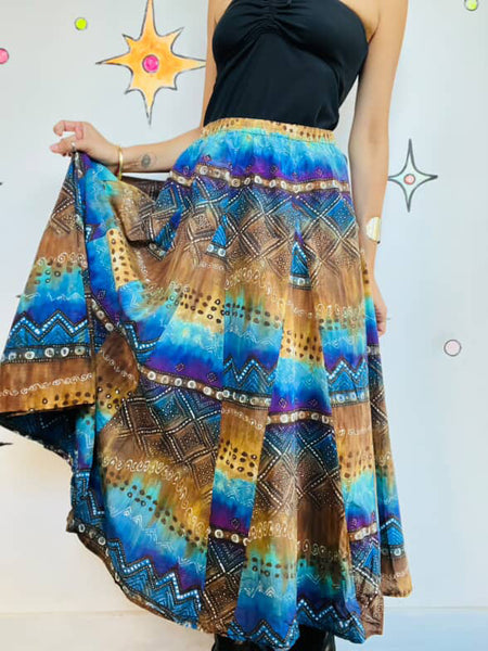 90s Y2K Rainbow – Chicos Tie-Dye Fairy Boho Grunge Cotton Silk Maxi Skirt – M