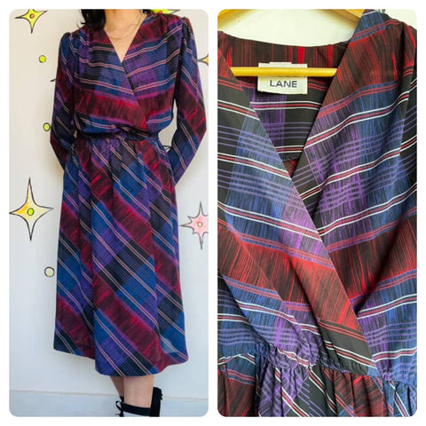 Vintage 70s 80s | Purple Secretary Boho Grunge Midi Dress | Size 5/6