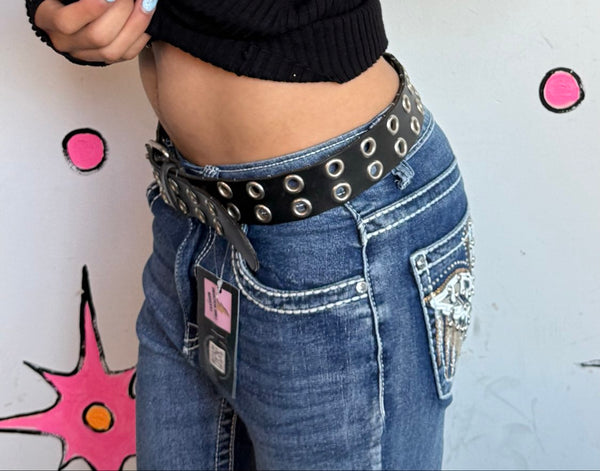 Y2K Grommet Belt | Goth Punk Grunge Double Hole Statement Belt