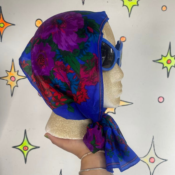 80s Liz Claiborne Jewel Tone Silk Floral Scarf Long Lightweight Dark Romantic