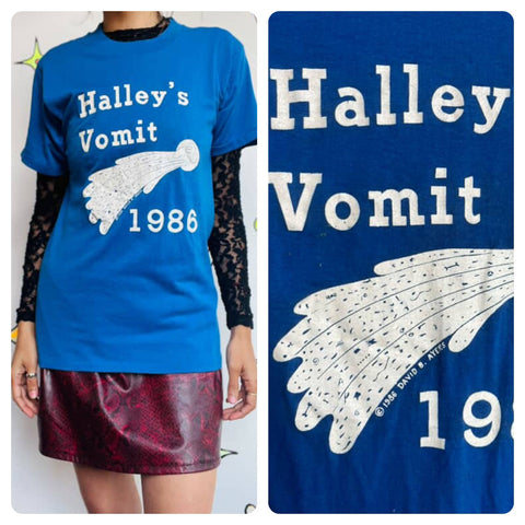 1986 "Halley's Vomit" Vintage Graphic Tee - Grunge - 80s - Soft & Worn - M