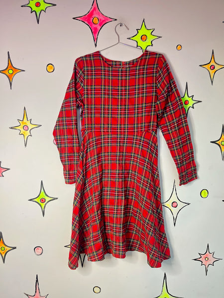 Vintage 90s Red Plaid Tartan Fit & Flare Mini Dress Holiday Party Punk Grunge XL