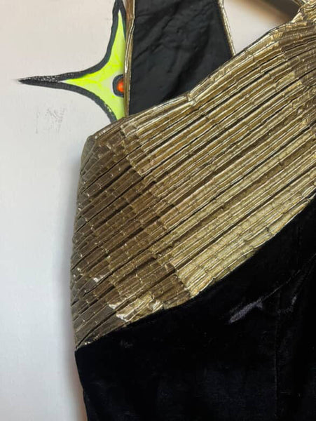 Vintage 80s 90s Black & Gold Velvet Party Mini Dress – Glam Goth – Sz 10 Petite
