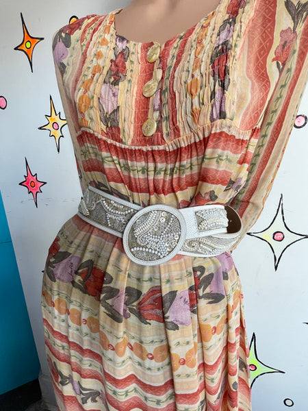 Vintage 90s Lightweight Boho Whimsy Grunge Western Folk Artisan Midi Dress S