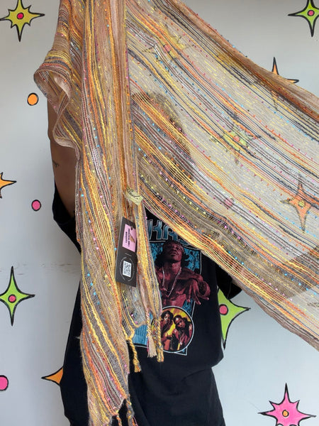 Y2K Tangerine Orange Glitter Scarf Fairycore Shabby Chic Boho Wrap Retro Glam