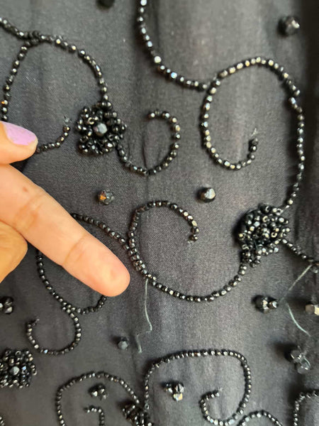 Vintage 1950s Black Beaded Wiggle Dress – Pin-Up Glam Goth Old Hollywood – Small