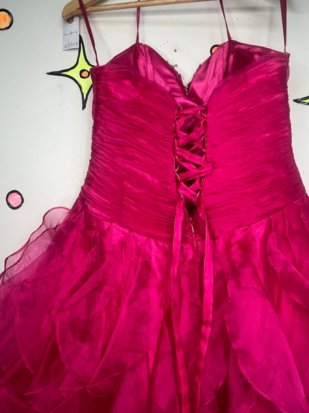 Y2K Hot Pink Rhinestone Tulle Party Corset Dress Prom Corset Glam Barbie Core M